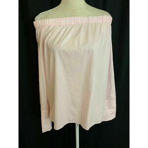 Zara New Womens Solid Baby Pink Off Shoulder Long Sleeve Top Cotton Medium